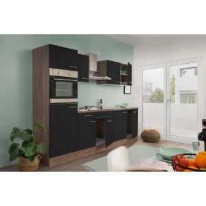 Respekta Küchenzeile KB270EYS in Schwarz Seidenglanz und Eiche York Nachbildung, 270 cm breit.