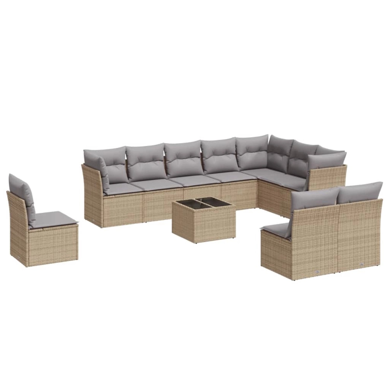 vidaXL 11-Tlg Garten-Sofagarnitur mit Kissen Beige Poly Rattan 3249648