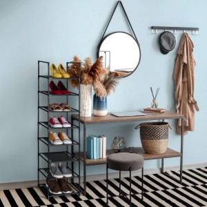 Relaxdays Schuhregal Stahl Vlies PP Schwarz Grau Schmal 8 Ebenen 140 cm x 33 cm x 33 cm 1,1 kg