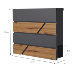 ML-Design Standbriefkasten in Anthrazit mit Holzoptik und Zeitungsfach, inklusive 120 cm Pfosten.