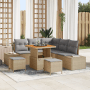 Beiges 8-tlg. vidaXL Garten-Sofa-Set aus Poly Rattan mit Tisch und Hockern.