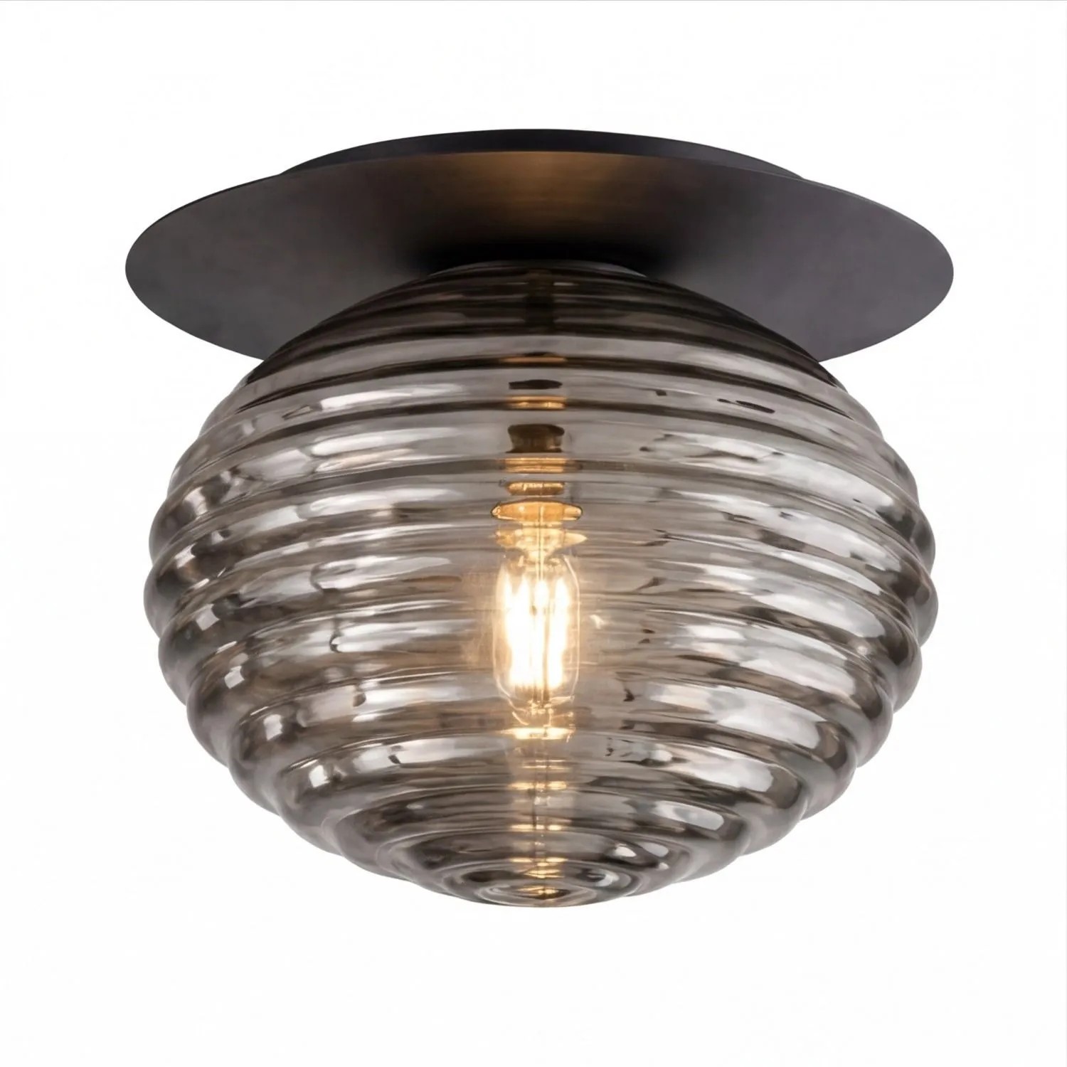 Licht-Erlebnisse Deckenlampe Metall Rauchglas DM 35 CM Rund Modern E27 Schwarz