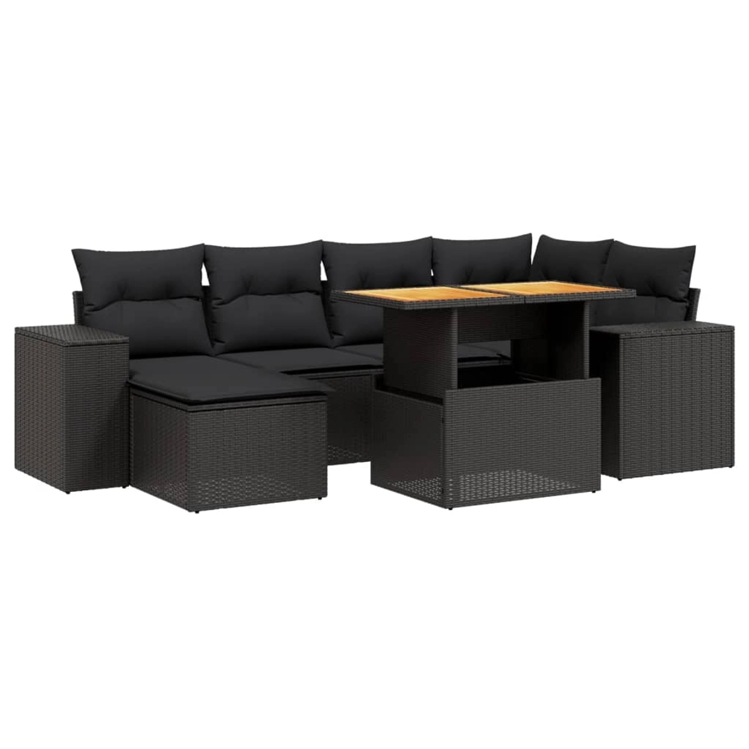 vidaXL 7-Tlg Garten-Sofagarnitur mit Kissen Schwarz Poly Rattan 3272735