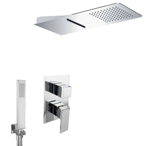 PaulGurkes Unterputz Duschsystem mit Wasserfall-Regenbrause und Handbrause, verchromt.