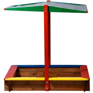 Bunter Holz Sandkasten XL mit Dach (120x120x125cm), FSC®-zertifiziert.