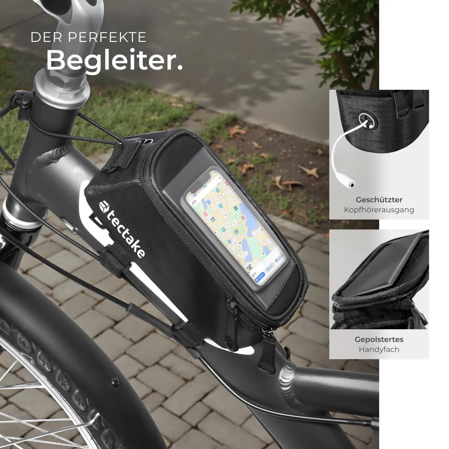 Tectake Set Fahrradtasche Georg und Fahrradrahmentasche Große Fahrradtasche Mit 2 Fächern Rahmentasche Mit Touch Handyfach 18 x 8 5 x 8 5 cm 18 x 8 5_4
