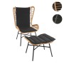 2-teiliges Poly-Rattan Lounge-Set: Sessel mit Hocker und anthrazitfarbenen Kissen.