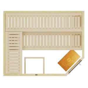 Weka Element-Ecksauna Varberg 4 Sparset, Aufsicht: Fichte, Liegen, Ofenschutz, Glastür.