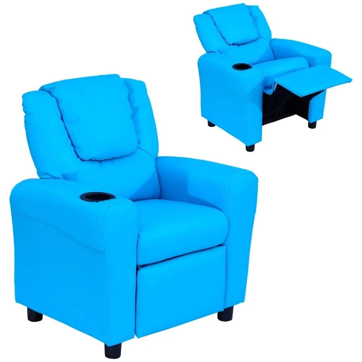 HOMCOM Kindersessel für 3-6 Jahre Alt  Liegefunktion Blau 62 x 52 x 69 cm