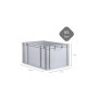Graue PROREGAL Eurobox NextGen, 65 Liter, mit Griffmulden und Maßangaben.