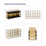 Modulares Weinregal aus Kiefernholz und Metall für 18 Flaschen.