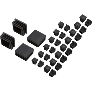 32-teiliges Fußkappen-Set für Vermont Sofa-Diningset, schwarze Kunststoff-Endstücke in verschiedenen Größen.