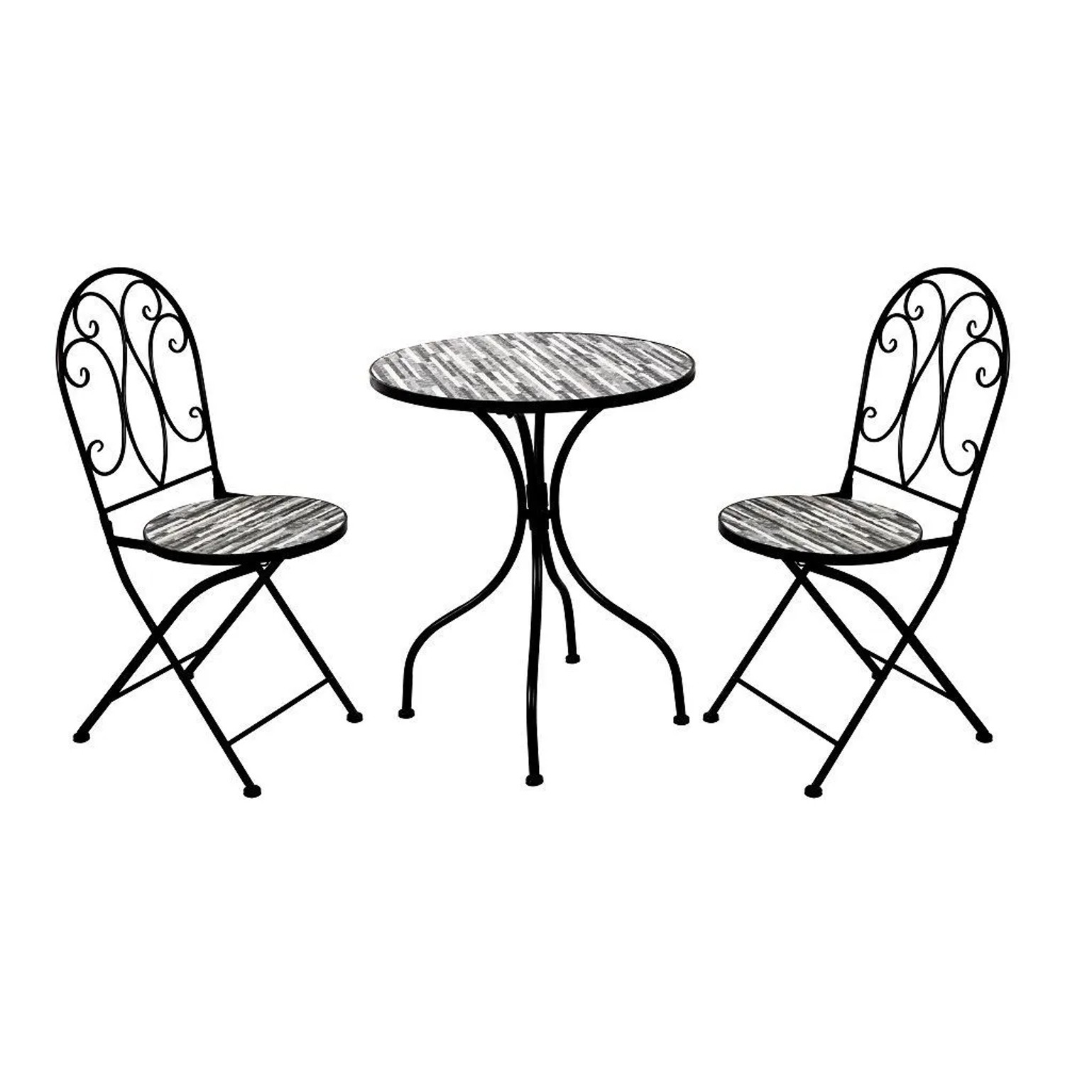 Lex 3tlg. Mosaik Eisen Set Gartenset Gartengruppe Sitzgruppe Gartenmöbel Klappbar