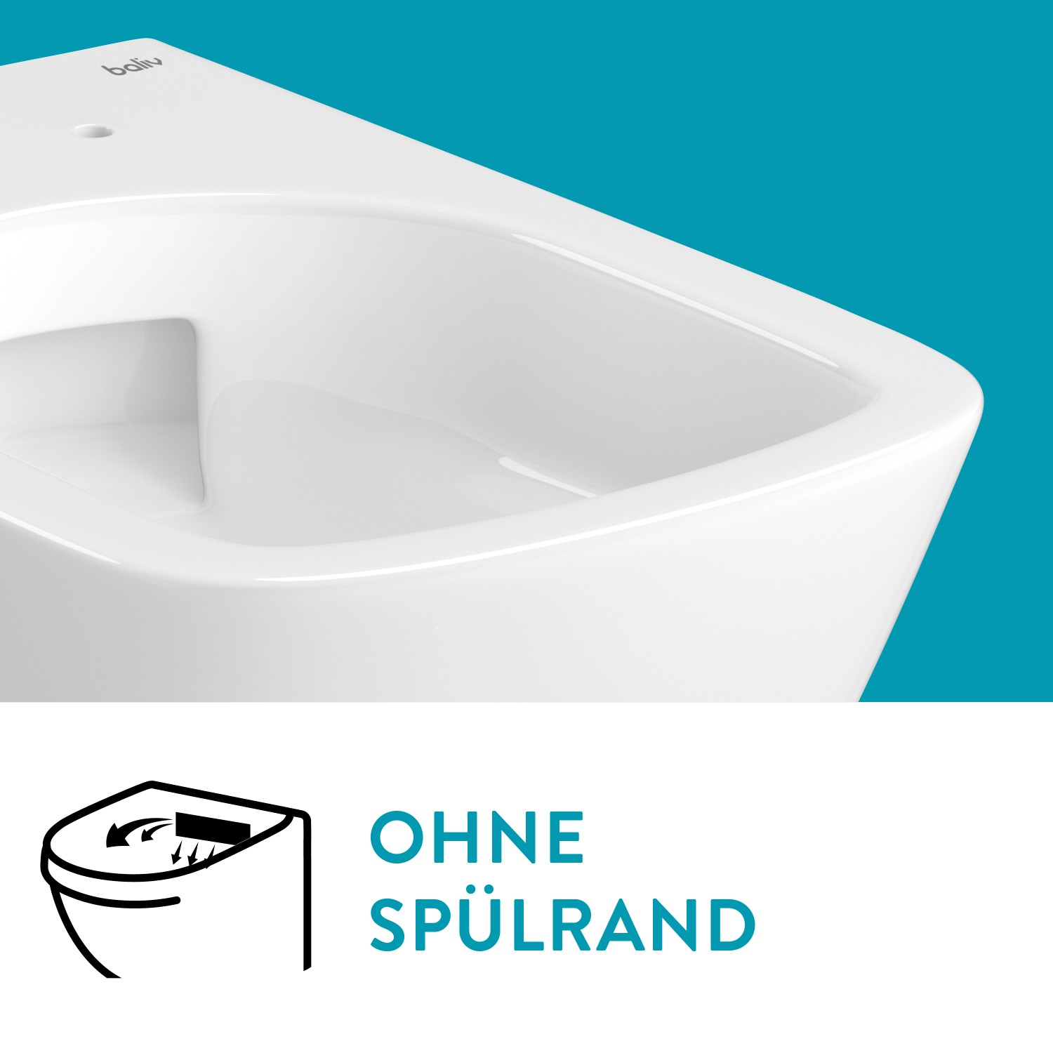 Detailaufnahme des spülrandlosen baliv Wand-WC Hampton in Weiß. TurboFlush für optimale Hygiene.