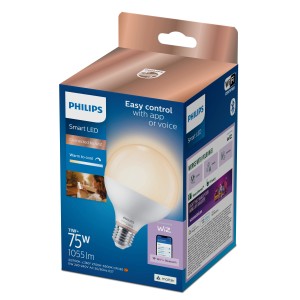 Philips Smart LED-Leuchtmittel E27 Globe 11W in Verpackung. Smarte Lampe mit einstellbaren Weißtönen.