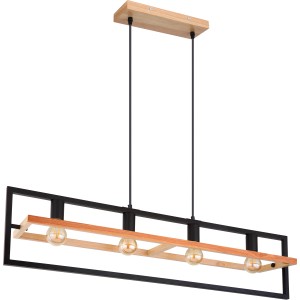 Globo Pendelleuchte Erica, 4-flammig, dunkelbraunes Holz und schwarzes Metall, modernes Design.