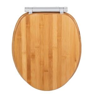 WENKO WC-Sitz Bambusa aus Bambus mit silbernen Scharnieren, Ansicht von oben.