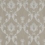 Barock Tapete in Silber und Braun mit schimmernden Ornamenten für ein elegantes Wanddesign.