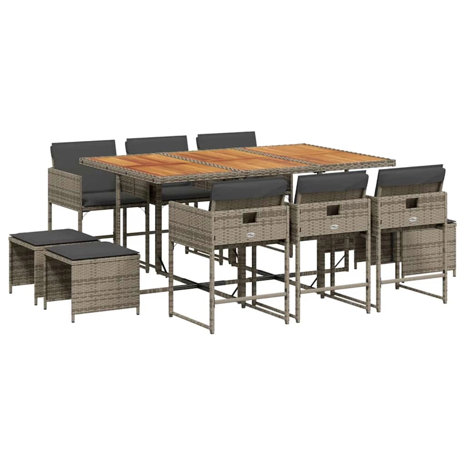 vidaXL 11-Tlg Garten-Essgruppe mit Kissen Grau Poly Rattan 3211334
