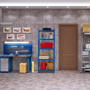 Relaxdays Schwerlastregal 5 Ebenen Stahl MDF Blau 180 cm x 70 cm x 30 cm Traglast 500 kg