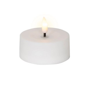 Weiße Solar-Kerze Mini (Ø 7 cm) aus Kunststoff für Garten und Balkon.