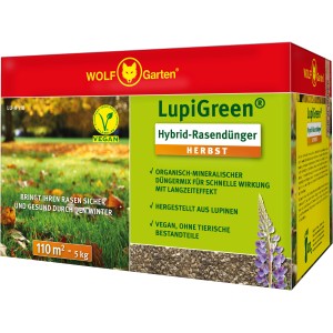 Wolf Garten LupiGreen Hybrid-Rasendünger Herbst, 5kg Packung für ca. 110m² Rasenfläche.