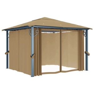 vidaXL Pavillon mit Vorhang, 300x300 cm, Taupe. Gartenzelt mit Aluminiumrahmen und Seitenteilen.