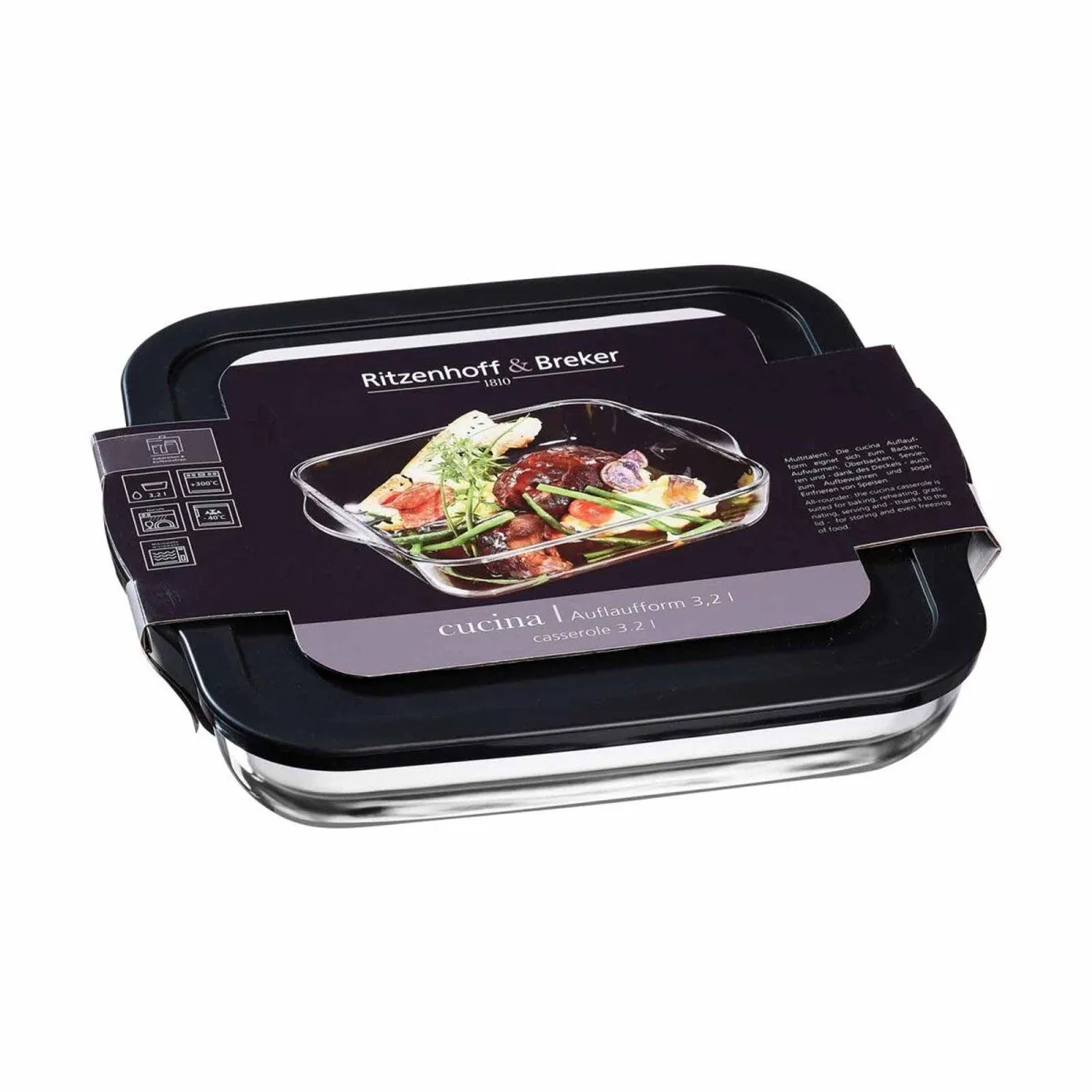 Ritzenhoff & Breker Cucina Auflaufform mit Frischhaltedeckel Quadratisch 3,2,