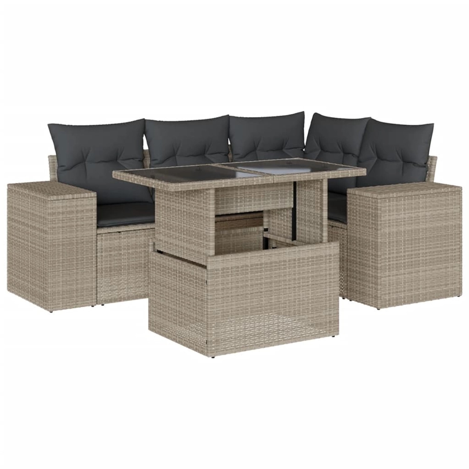 vidaXL 5-Tlg Garten-Sofagarnitur mit Kissen Hellgrau Poly Rattan 3269142 günstig online kaufen