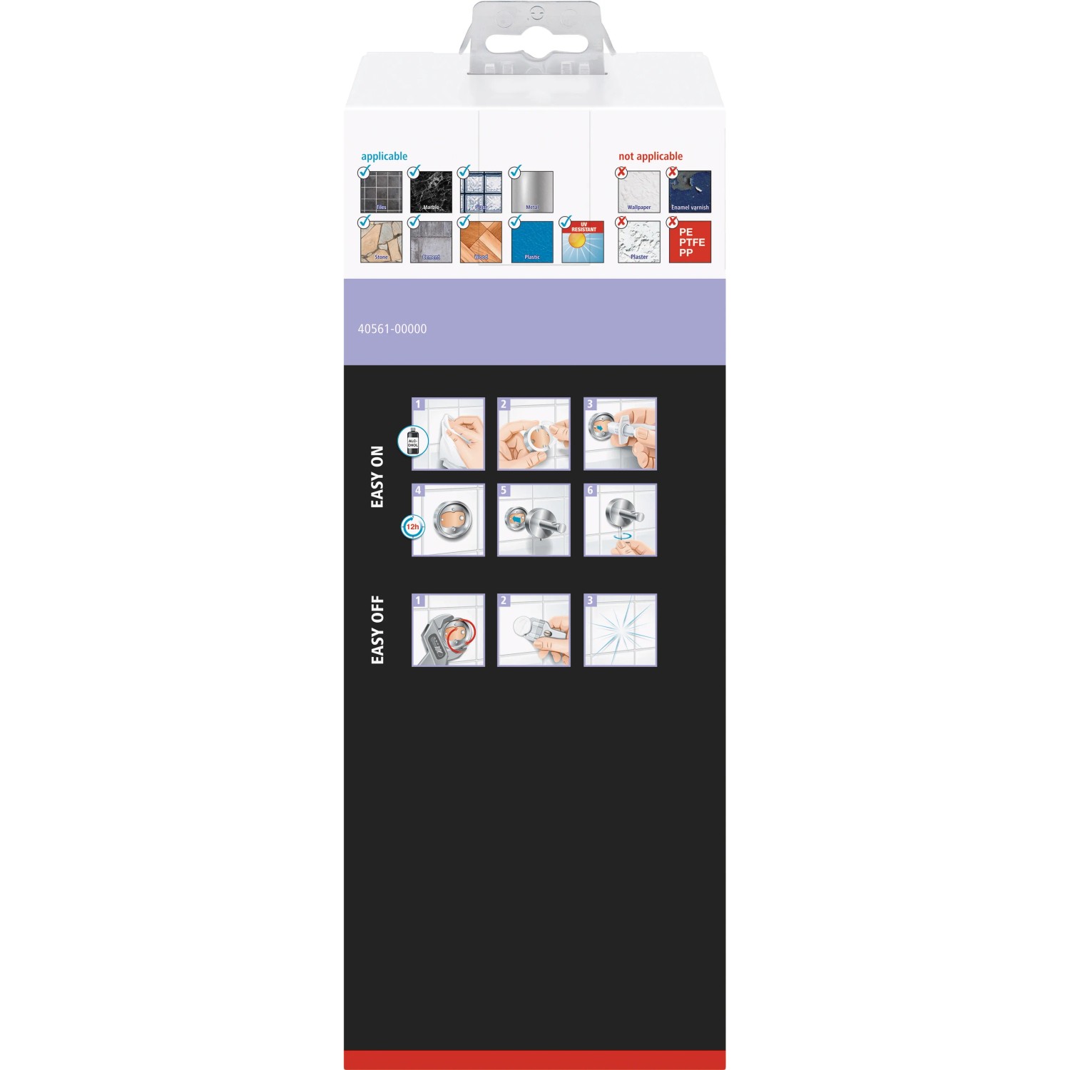 Verpackung des Tesa WC-Bürstenhalters Moon Schwarz Matt mit Montageanleitung.