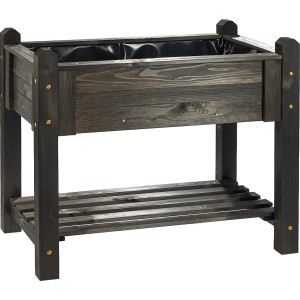 Schwarzes Wilk Hochbeet Premium aus Holz mit Ablage, 113x59x84,5 cm.