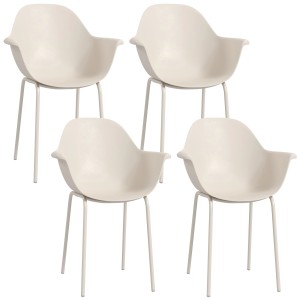 Outsunny Gartenstuhl 4er Set, beige, mit Armlehne und Metallbeinen. Gartenstühle für den Außenbereich.