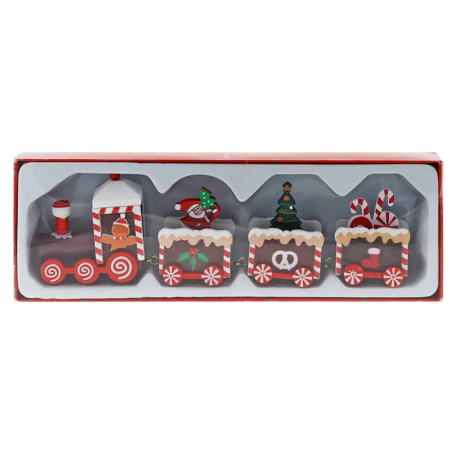Weihnachts-Deko Zug aus Holz 19 cm Braun-Bunt