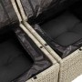 Detailansicht: Hellgraue Garten-Sofagarnitur aus Rattan mit wasserfestem Stauraum für Kissen.