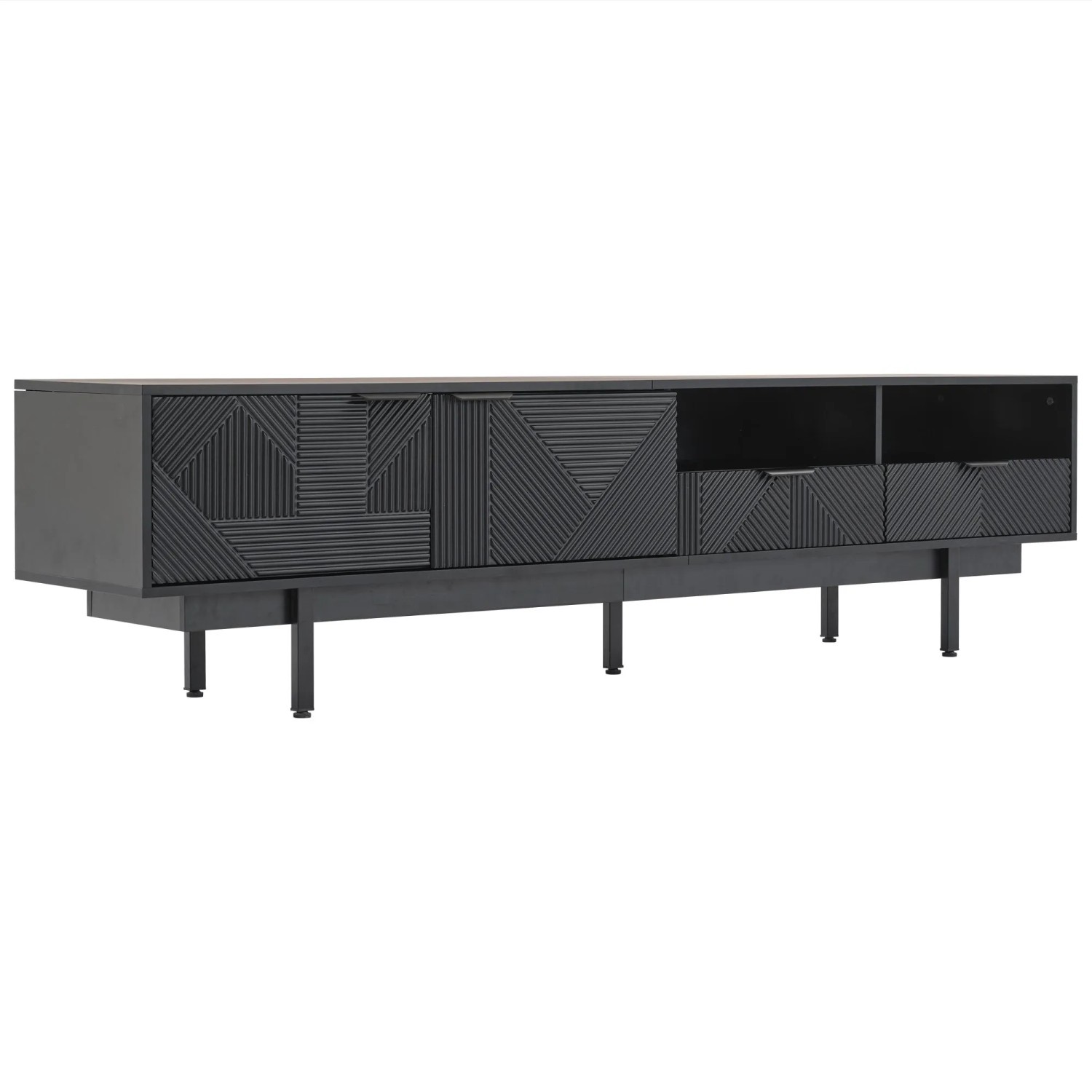 ModernLuxe TV Lowboard Boho mit 2 Türen 2 Schubladen Spanplatte Schwarz