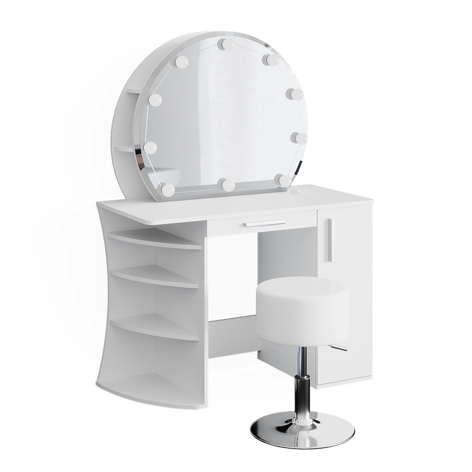 Vicco Schminktisch Almina Weiß 100 cm mit LED Beleuchtung und Hocker