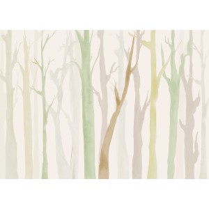 Mehrfarbige Komar Vliestapete Shadow Woods mit Waldmotiv, 350x250cm.