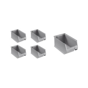 Sparset: 5 graue Sichtlagerboxen, 12,5x14,5x23,5 cm, je 2,8 Liter. Ideal für Werkstatt und Lager.