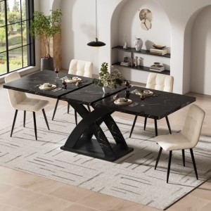 Merax Esstisch 120x160 cm Schwarz Holz Ausziehbar 6 Personen
