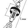 Technisches Diagramm: Conacord Spannschloss aus verzinktem Stahl mit Haken und Öse, 150 mm Länge.