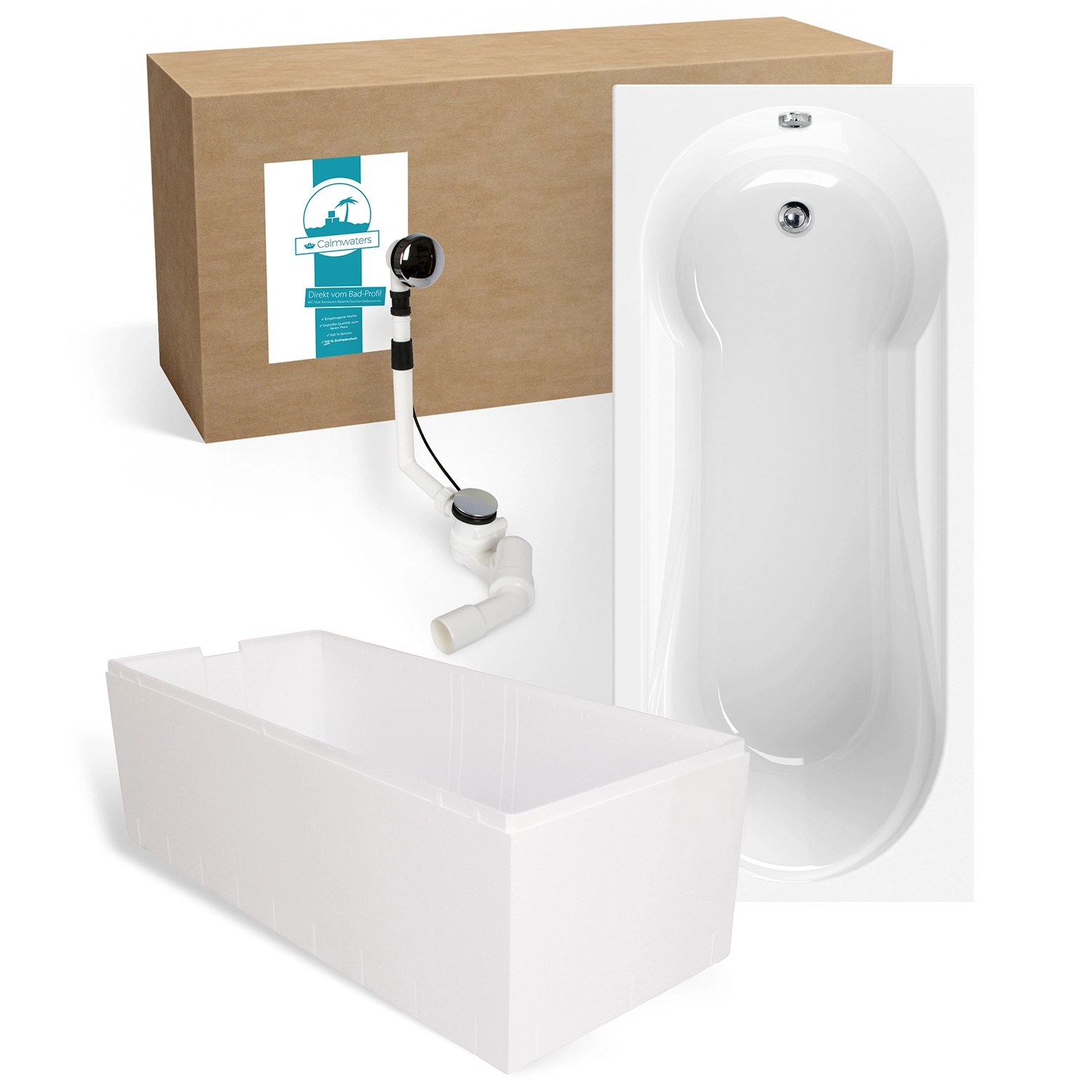Calmwaters Duschbadewanne Modern Small 2 180x80 cm Wannenträger & Ablaufgarnitur 99000167
