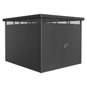 Biohort Metall-Gerätehaus HighLine, dunkelgrau-metallic, 7,6 m² mit Doppeltür.