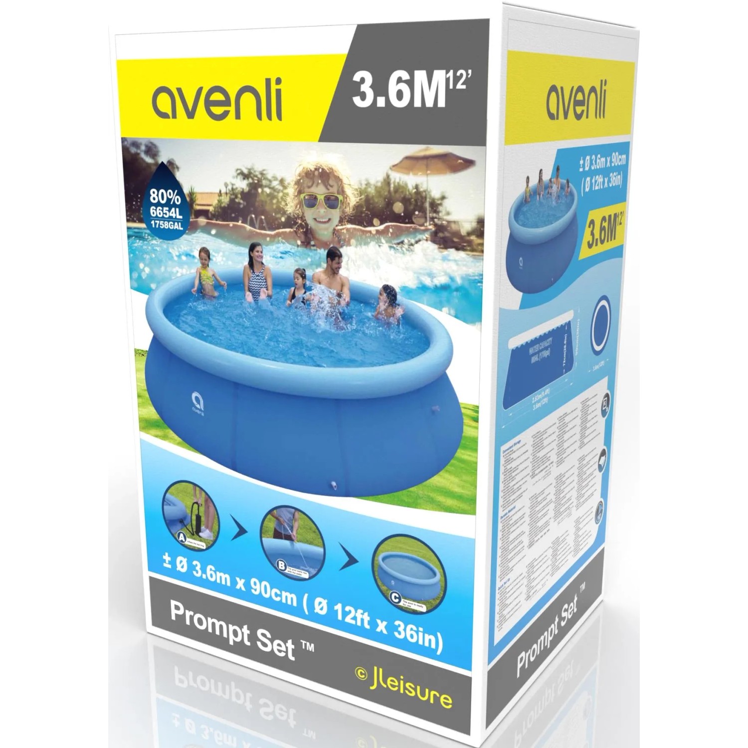Verpackung Avenli Prompt Set Aufstellpool, Ø360x90cm, blau. Rundes Becken für Familienspaß im Sommer.