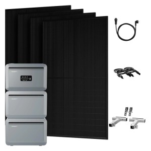 Growatt Balkonkraftwerk Set NEXA 2000 mit Speicher, Glas-Glas Module, Kabel und Halterungen.