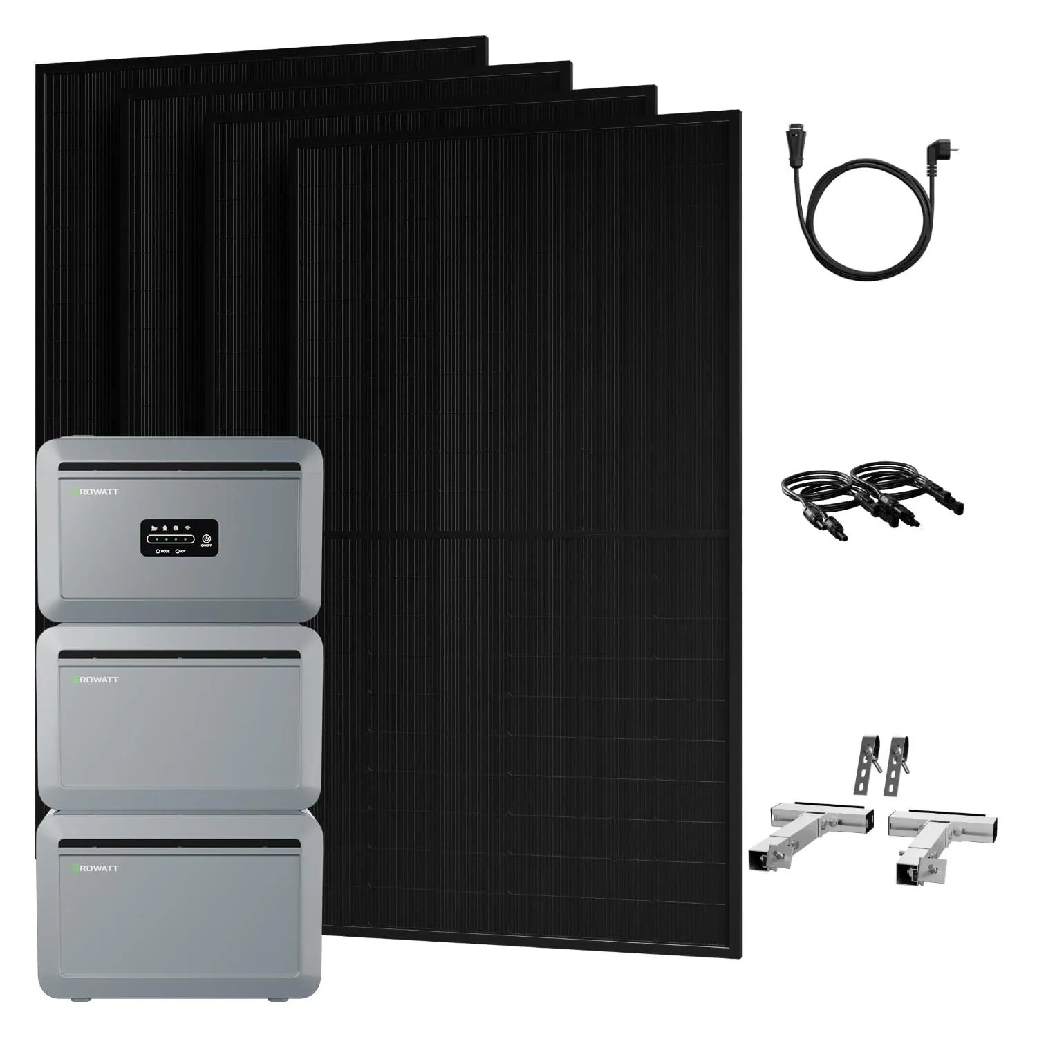 Growatt Balkonkraftwerk Set NEXA 2000 Speicher 6144 Wh mit 2000 W Bifazial Glas-Glas Full-Black