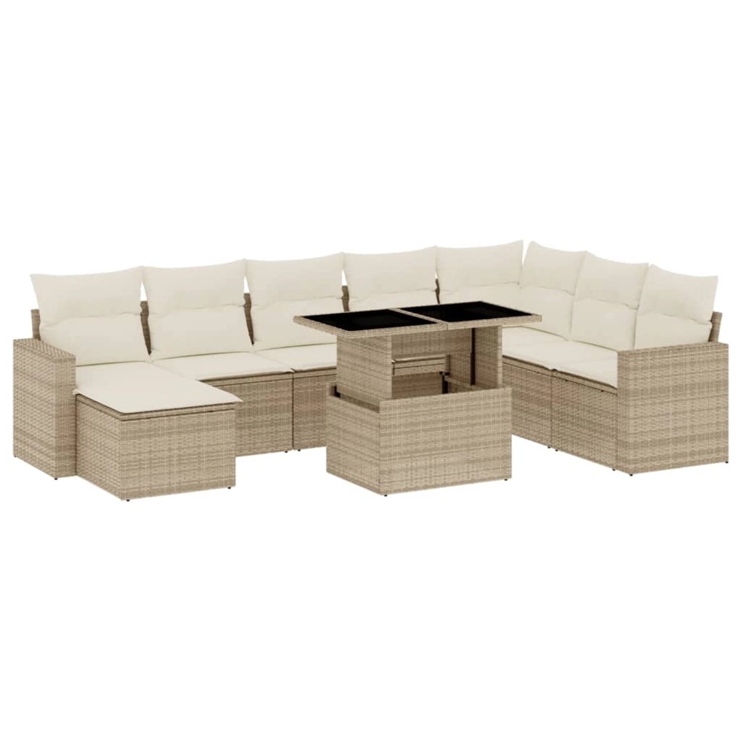 vidaXL 9-Tlg Garten-Sofagarnitur mit Kissen Beige Poly Rattan 3267468