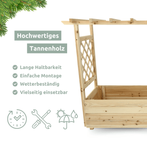 Holz4home Pflanzkasten XL mit Dach aus Tannenholz und Vlieseinlage. Ideal für rankende Pflanzen.