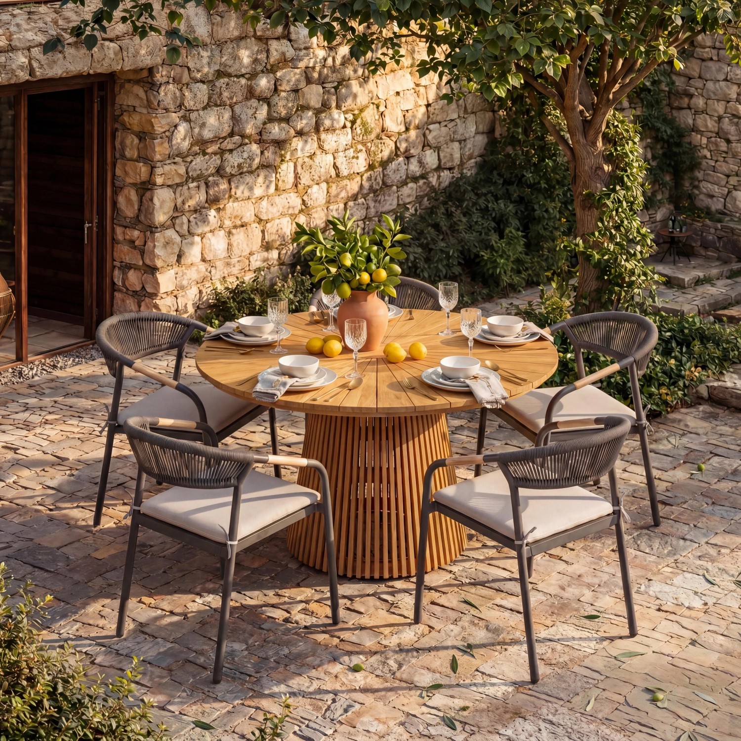Bessagi Garden Gartentisch Sanja Massiv Teak ca. Ø 140x76 cm