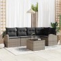 Graues 6-tlg. vidaXL Garten-Sofa-Set aus Poly Rattan mit Kissen und Tisch.
