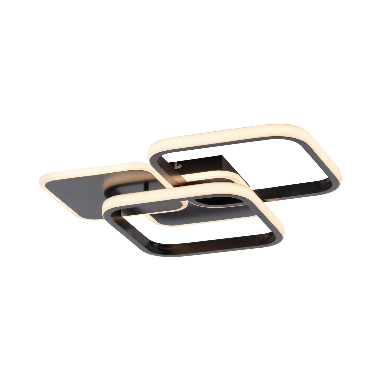 Moderne schwarze LED-Deckenleuchte Sevent von Just Light, 39,4 cm breit.